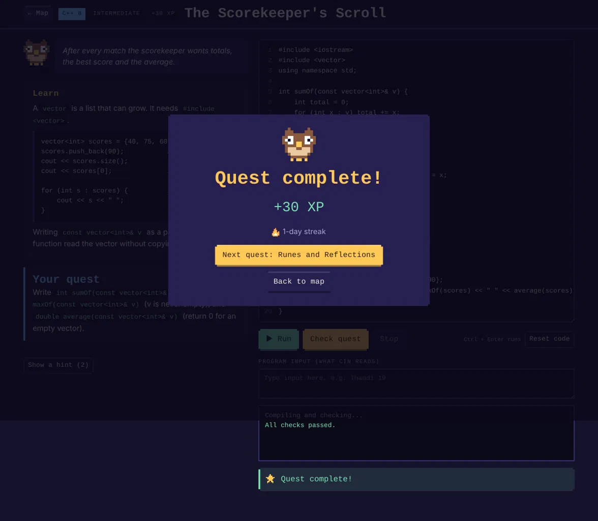 Byte Valley quest screen